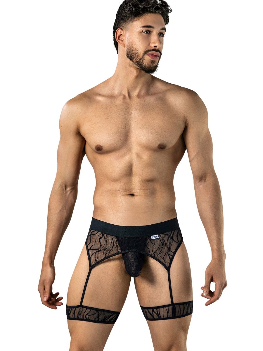 CandyMan 95014 Men's Underwear Seductive Garter Thongs Color Black