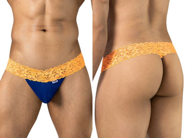 CandyMan 95015 Men's Underwear Seductive Lace Thongs Color Blue-Hot Orange
