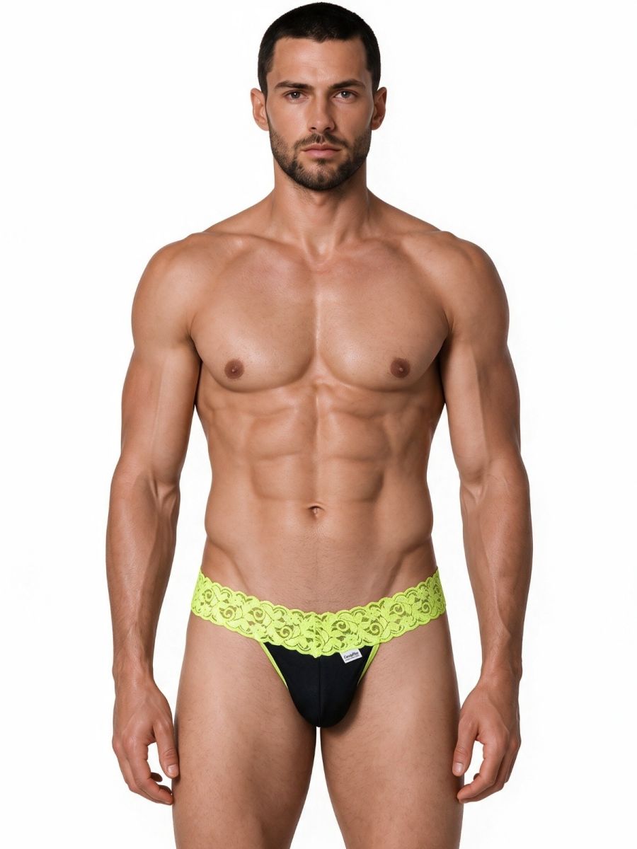 CandyMan 99370 Men's Underwear Sensual Lace Thongs Color Hot Green