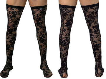CandyMan 99968 Men's Underwear Seductive Lace Thigh Highs Color Black